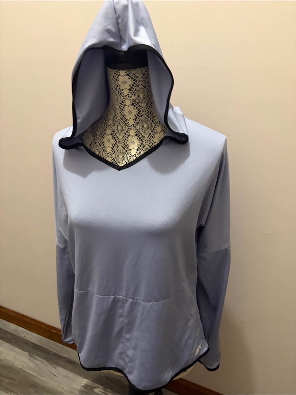 Reebok Light Blue Women's Hooded Long-Sleeve Top with Black Trim